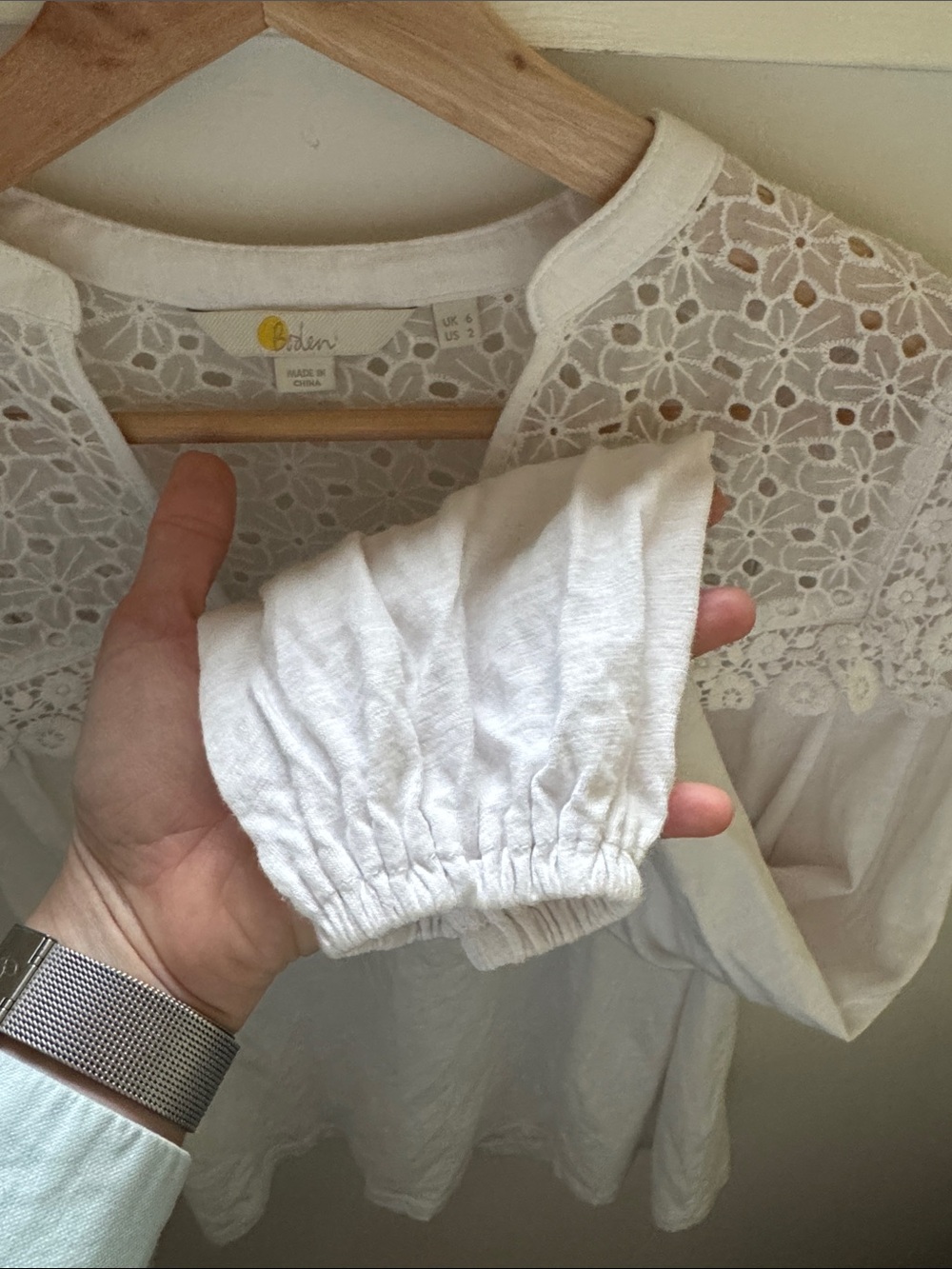 Boden White Lace Yoke Blouse Long Sleeve Crochet Floral Cotton Modal Oversized 2 - Picture 5 of 7
